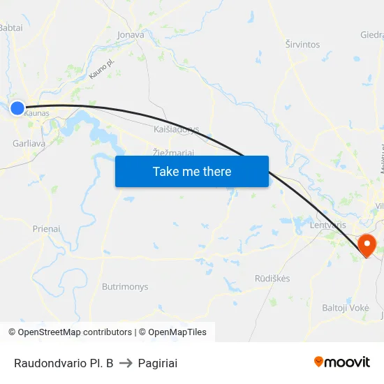 Raudondvario Pl. B to Pagiriai map