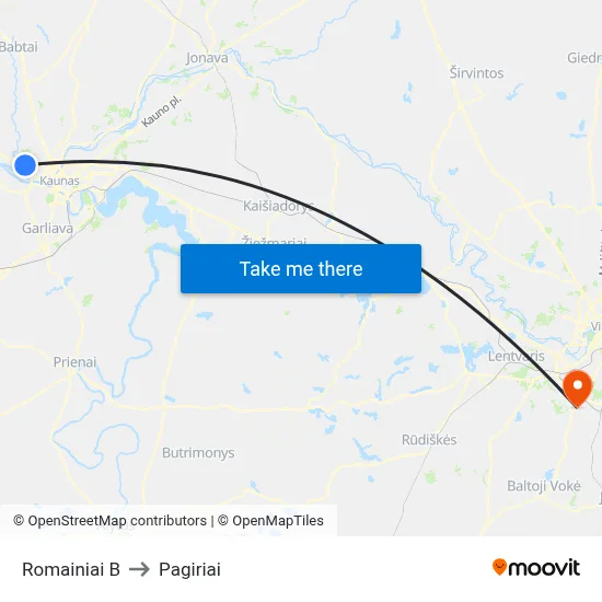 Romainiai B to Pagiriai map