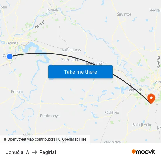 Jonučiai A to Pagiriai map