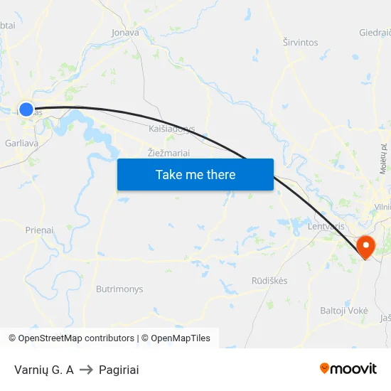 Varnių G. A to Pagiriai map
