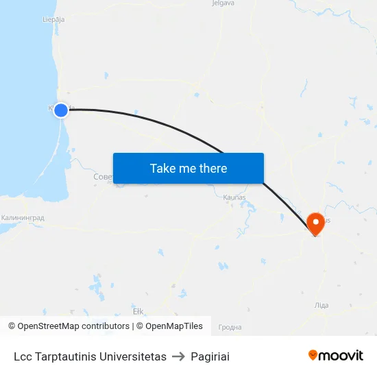 Lcc Tarptautinis Universitetas to Pagiriai map