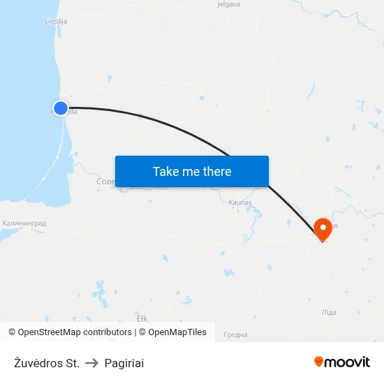Žuvėdros St. to Pagiriai map
