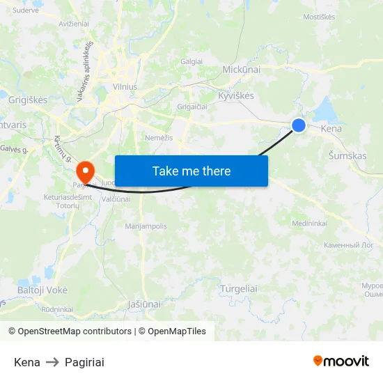 Kena to Pagiriai map