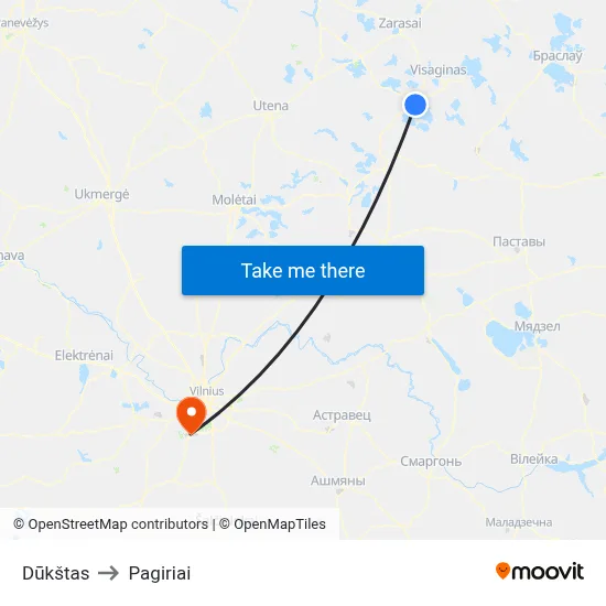 Dūkštas to Pagiriai map
