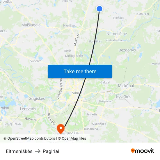 Eitmeniškės to Pagiriai map