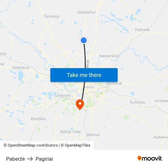 Paberžė to Pagiriai map