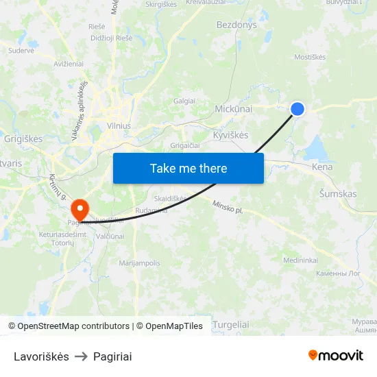 Lavoriškės to Pagiriai map