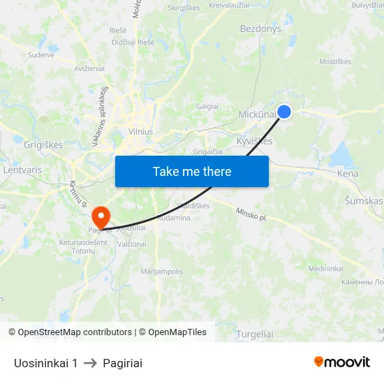 Uosininkai 1 to Pagiriai map