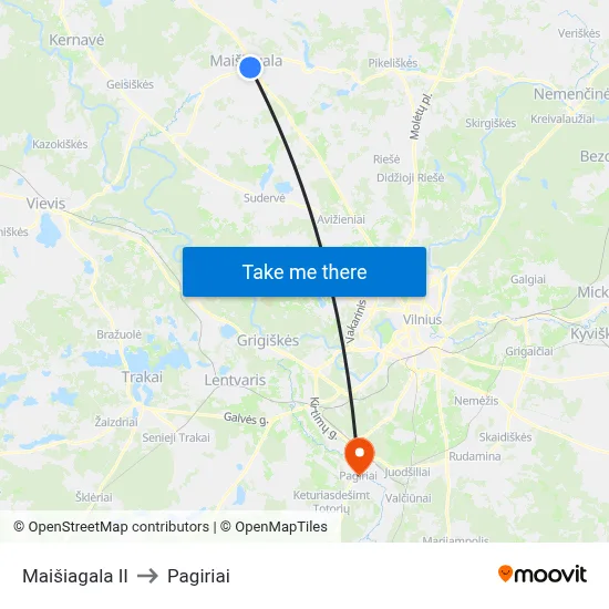 Maišiagala II to Pagiriai map