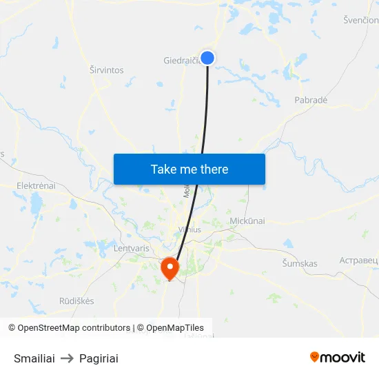 Smailiai to Pagiriai map