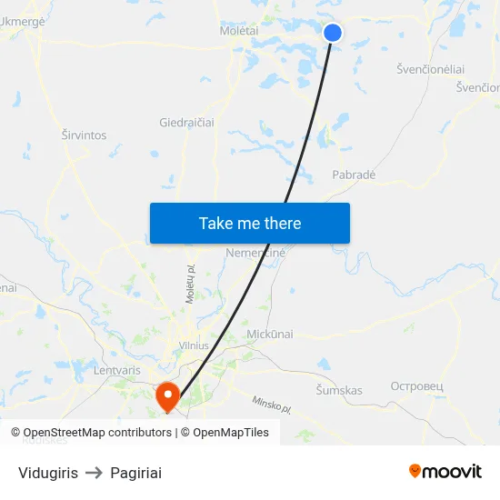 Vidugiris to Pagiriai map