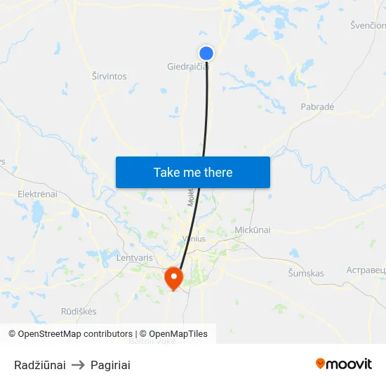 Radžiūnai to Pagiriai map
