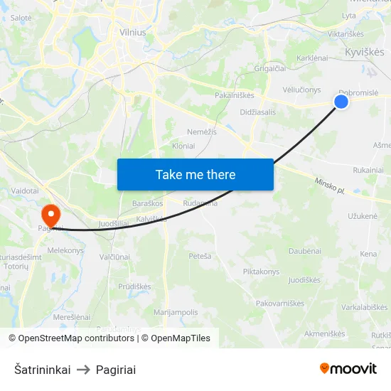 Šatrininkai to Pagiriai map