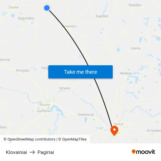 Klovainiai to Pagiriai map