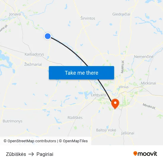Zūbiškės to Pagiriai map