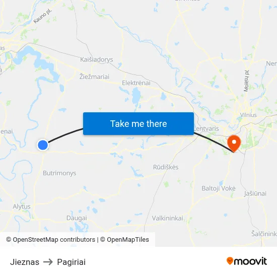 Jieznas to Pagiriai map