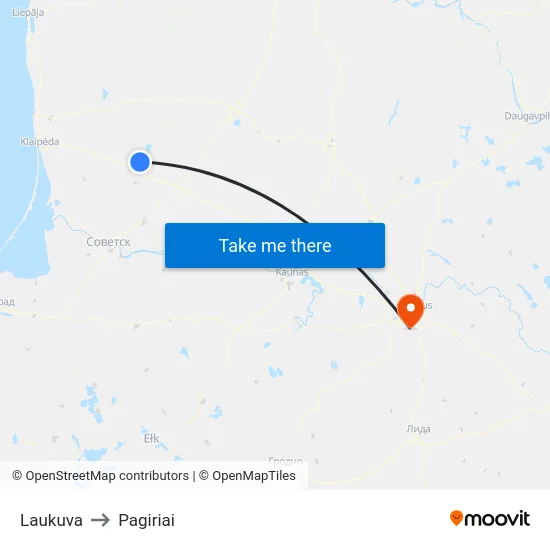 Laukuva to Pagiriai map