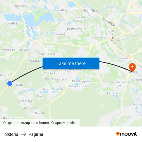 Šklėriai to Pagiriai map