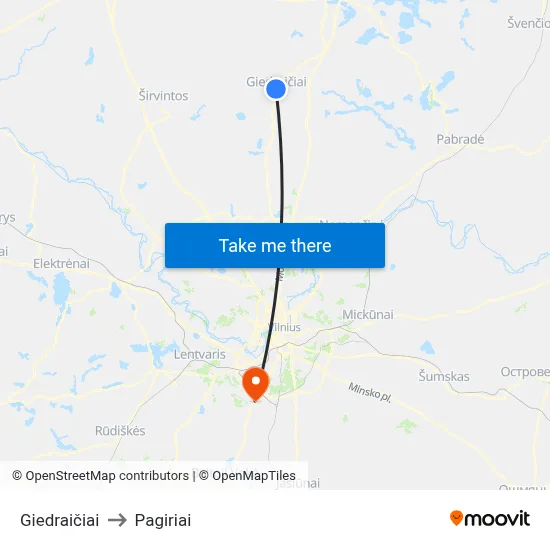 Giedraičiai to Pagiriai map