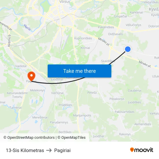 13-Sis Kilometras to Pagiriai map