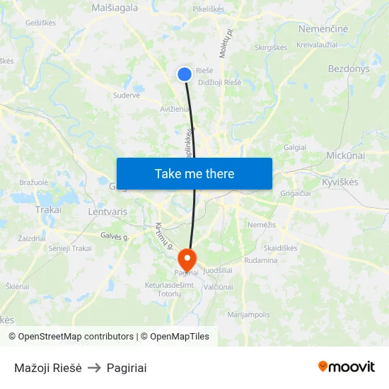 Mažoji Riešė to Pagiriai map
