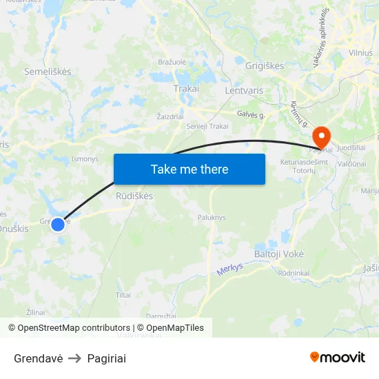 Grendavė to Pagiriai map