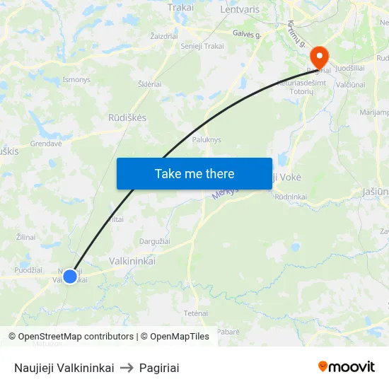 Naujieji Valkininkai to Pagiriai map