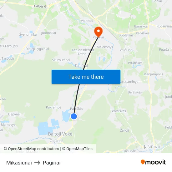 Mikašiūnai to Pagiriai map