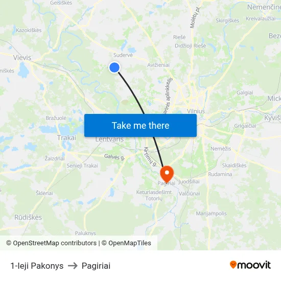 1-Ieji Pakonys to Pagiriai map