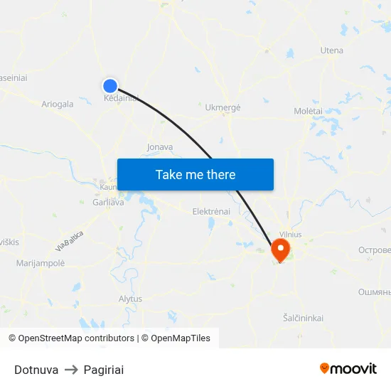 Dotnuva to Pagiriai map