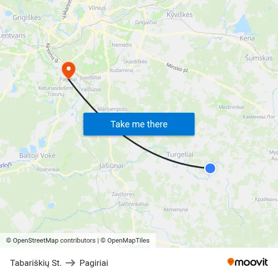 Tabariškių St. to Pagiriai map