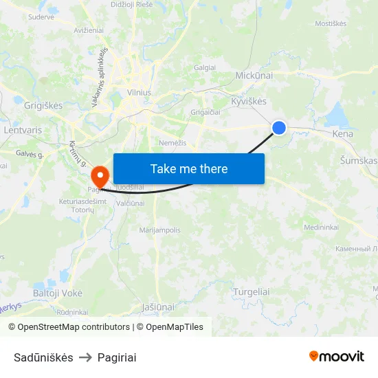 Sadūniškės to Pagiriai map