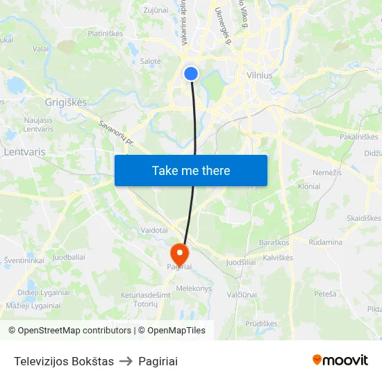 Televizijos Bokštas to Pagiriai map
