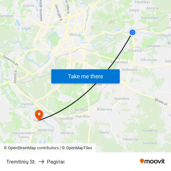 Tremtinių St. to Pagiriai map