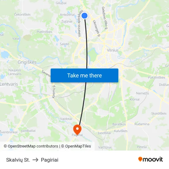 Skalvių St. to Pagiriai map
