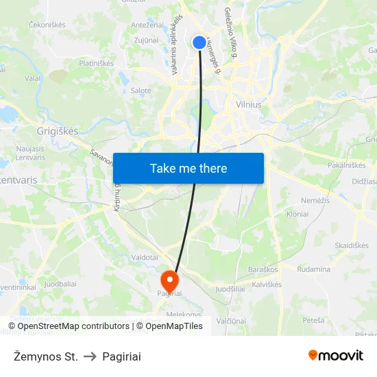 Žemynos St. to Pagiriai map