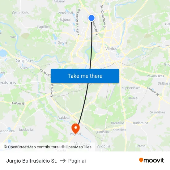 Jurgio Baltrušaičio St. to Pagiriai map