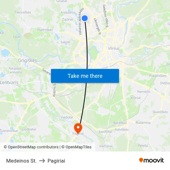 Medeinos St. to Pagiriai map
