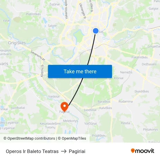 Operos Ir Baleto Teatras to Pagiriai map