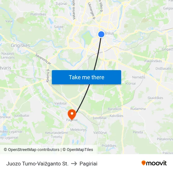 Juozo Tumo-Vaižganto St. to Pagiriai map