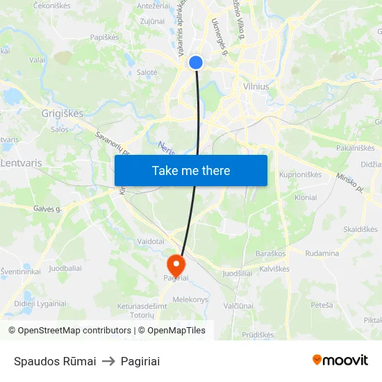 Spaudos Rūmai to Pagiriai map