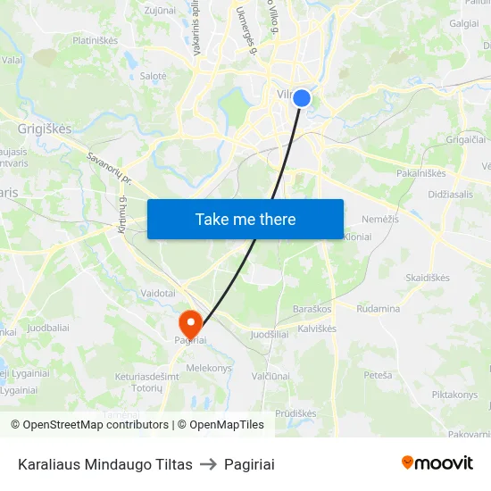 Karaliaus Mindaugo Tiltas to Pagiriai map