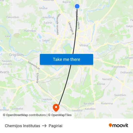 Chemijos Institutas to Pagiriai map