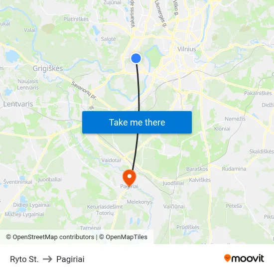 Ryto St. to Pagiriai map