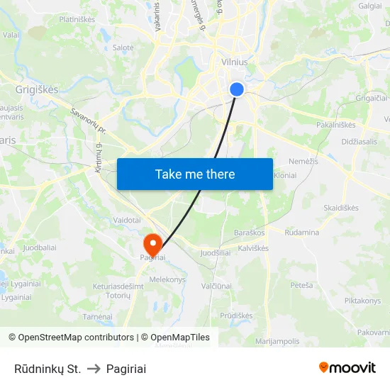 Rūdninkų St. to Pagiriai map