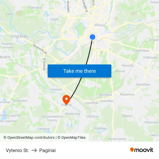 Vytenio St. to Pagiriai map