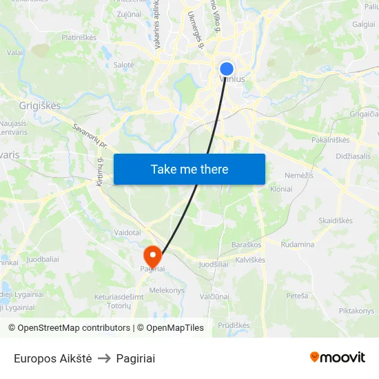 Europos Aikštė to Pagiriai map