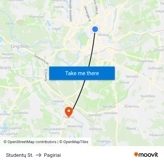 Studentų St. to Pagiriai map