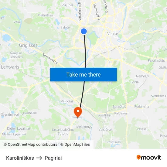 Karoliniškės to Pagiriai map