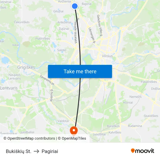 Bukiškių St. to Pagiriai map